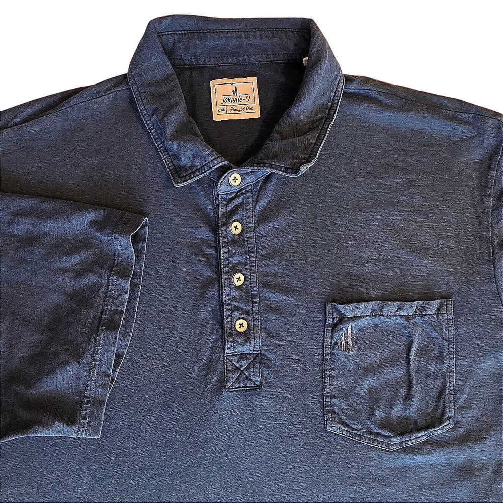 Johnnie-O Hangin' Out‎ Men's 2XL Blue Slub Knit Polo Shirt Casual Coastal Preppy